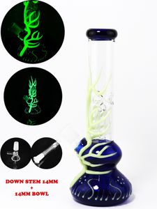 Bong di vetro Narghilè Fumo Pipa ad acqua Albero Percolatore Diffuso Shisha Tubi 10,24 pollici Glow In The Dark Filtro Beaker Bubbler W / ICE Catcher Bong Narghilè