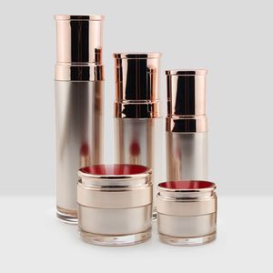 アクリル化粧品の瓶のポンプボトルローズゴールドキャップ30g 50g 30ml-50ml-100ml-120mlボディローションリップクリームコンテナ