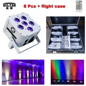 (8 PCS +1 Fly Case /Lot) LED Stage Lights Infrared Remote Control RGBWYP 6x18W Wireless DMX Battery تعمل بالزفاف الزفاف