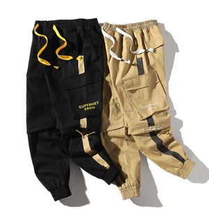 Hip Hop Mężczyźni Multi-Pocket Cargo Spodnie Moda Elastyczna Talia Design Harem Spodnie 2021 Męskie Streetwear Luźne Casual Joggers Spodnie Y0927
