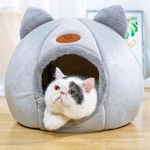 Removable Cat Bed Indoor Cat Dog House With Mattress Warm Pet Kennel Deep Sleeping Winter Kitten Kennel Puppy Cage Lounger 210722