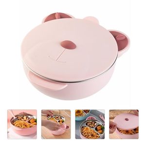 1pcs Baby Dishes Thermal Insulation Lunch Box Cute Tableware Bowl Portrable Suction 211026