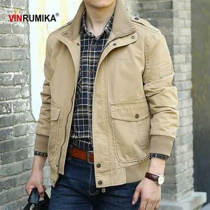 Wiosna Jesień Męska Europa Wojskowy Jakość Casual Styl Khaki Kurtka Armia Green Coat Man 100% Bawełna Czarne Kurtki Płaszcze 210927