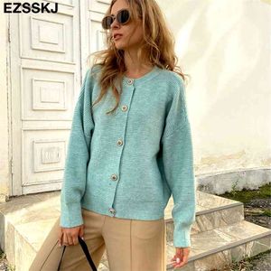 Lantern Tjock Cashmere O-Neck Sweater Cardigans Kvinnor Höst Vinter Casual Långärmad För Kvinnor Kvinna Chic Jumpers 210914