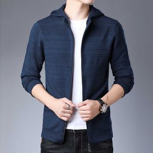 Men's Cardigan Sweater Thin Casual Autumn And Winter Long Fashion Sweater Coat With Hood Y0907