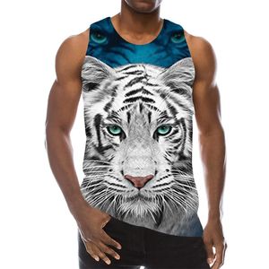 Vit Tiger Tank Top för män 3D Print Fierce Djur Ärmlös Mönster Beast Graphic Predator Gym Vest