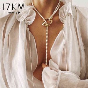 17KM Vintage Pearl Necklaces For Women Fashion Multi-layer Shell Knot Pearl Chain Necklace 2020 NEW Coin Cross Choker Jewelry G1206
