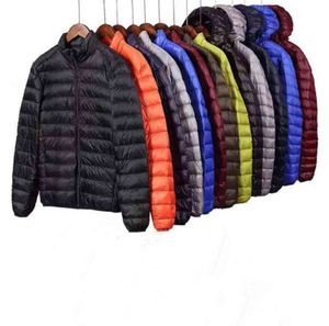 Новый бренд осенний зимний свет вниз куртка мужская мода с капюшоном короткая большая ультратонкий легкий молодежь тонкий пальто вниз куртки G1115