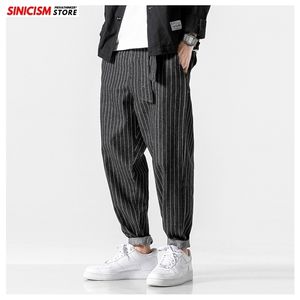 MrGB Men's Streetwear Loose Denim Pants With Belt Men Spring Striped Oversize Harem Male Fashion Pockets Jeans 210716