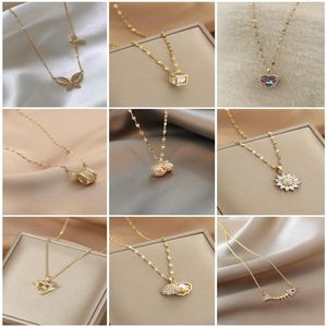 Wholesale south korea necklaces resale online - Pendant Necklaces Japan And South Korea Fashion Titanium Steel Necklace Female Light Luxury Clavicle Chain All match Diamond Jewelry Gift
