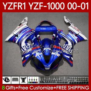 Blau-weiße Motorradkarosserien für Yamaha YZF-R1 YZF-1000 YZF R 1 1000 CC 00–03 Karosserie 83Nr