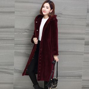 여성용 모피 가짜 양 자연 2021 Shearing Real Coats 여성 숙녀 겨울 자켓 후드 밍크 코트 여성 Casaco Feminino NR1610