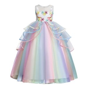Одежда наборы летнее платье новой девушки одноразовое детское сетчатое платье радуга пончо принцесса