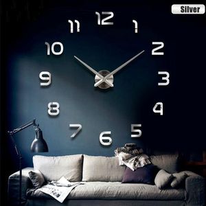 Duvar Saatleri Arapça Numaraları Büyük Boy Saat 3D DIY Salon Dilsiz Ayna Sticker Kuvars Reloj de Pared Ev Dekorasyon DL60WC