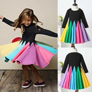 0-5Y toddler baby barn flickor regnbåge klänning ruffles tutu party klänningar för tjejer långärmad höst våren barn kostymer Q0716