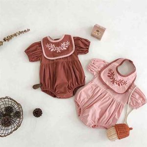 Summer born Baby Girls Rompers Shorts Sleeve Embroidery Floral Toddlers Kids Jumpsuits Korean Style Infants Clothes 210521