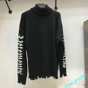 Autumn Winter Damage Distressed Vetements Knitted Sweater Gothic Sleeves Woven White Letter Mark VTM Turtleneck Sweatshirts C0325