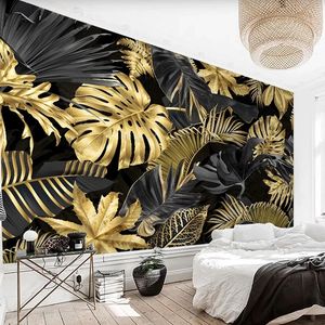 Пользовательские фото роспись обои современные минималистские абстрактные золотые листья роспись спальня гостиная стена декор