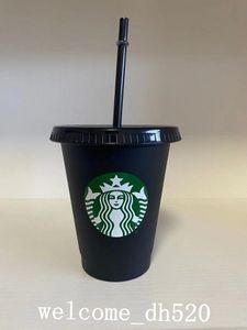 Wholesale starbucks black tumbler with straw for sale - Group buy Starbucks oz ml Plastic Mugs Tumbler Reusable Black Drinking Flat Bottom Pillar Shape Lid Straw Cups Bardian Free DHL