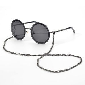 Sunglasses Women Round Designer Chain Designed Frames with Rimless Lens UV400 Female Shades Lunettes