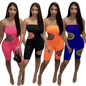 Kvinnor Färg Matchning Skinny Rompers Fashion Trend Hole High Elastic Breast Wrap Tops Shorts Designer Kvinna Sommar Sexig Yoga Casual Jumpsuits