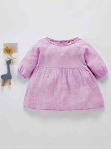 Baby Textured Raglan Sleeve Half Knapp Klänning Hon