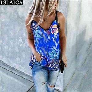 Kvinnors Blusar Plus Storlek S-5XL Kvinnlig T-shirt Sommar Ladies Toppar Mode V-Hals Printing Ärmlös Skjorta Ropa Mujer Verano 210515