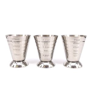 Stainless Steel Measure Cup Cocktail Jigger Drink Mixer Bar Tools 2.5oz 5Tbsp 75ml for Liquid or Dry Mini Espresso Glass KDJK2103