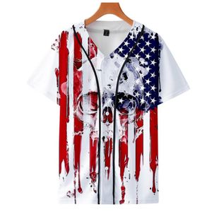 Camiseta masculina crânio eua bandeira nacional camiseta de beisebol hip hop casual 3d camiseta harajuku streetwear camisa roupas de marca