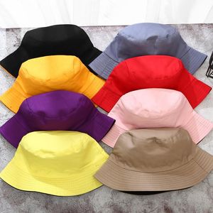 Dwustronna noszenie czapek Visor Solid Color Bucket Hat Mężczyźni i Kobiety Bawełniane Płaski Słońce Kapelusz Dwalenie Fisherman Hat wiadro Cap DA639