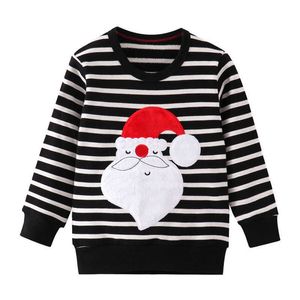 Hoppmätare Julpojkar Flickor Sweatshirts Höst Vinter Santa Claus Applique Bomull Barn Stripe Kläder Kid Boy Shirt 210529