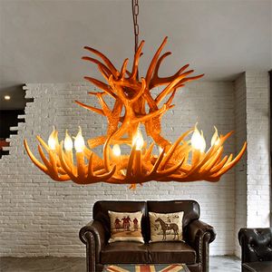 Retro Antler Chandelier Lamps 4/6/9 Arms Horn Vintage industrial light for bar Living Room bedroom loft Resin Deer hanging lamp