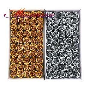 50pcs Diameter 4.5cm Gold /Silver Soap Rose Heads Artificial Roses for Wedding Valentine's Day Gift Bouquet Home Decor Flowers