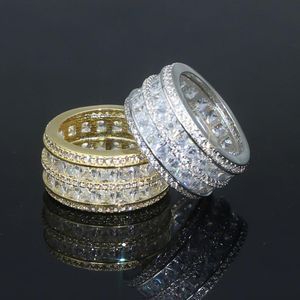 Wedding Rings Us Size 5 6 7 8 9 Iced Out Bling 5A Cubic Zirconia Engagement Band Ring For Women Wide Full Finger Bands