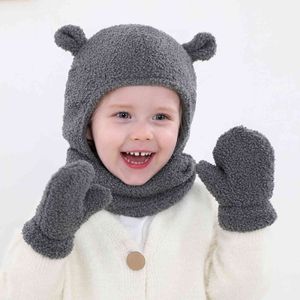 Baby Winter Warm Hat Scarf Gloves Set Kids Velvet Ear Protection Hats for Girls and Boys Children Head Warmer Caps 3pcs Kbh162