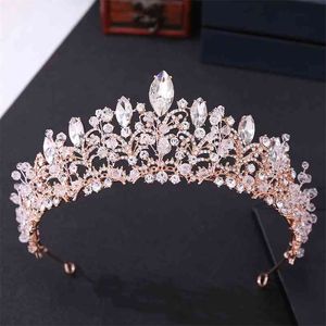 Barroco Luxo Rosa Ouro Contas de Cristal Coração Tiaras de Noiva Coroa Grande Concurso Diadema Tiara Acessórios para Cabelo de Casamento 210701