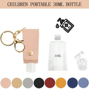 Childrens portable T shaped PU leather hand sanitizer holster keychain waist hanging small bottle household pendant