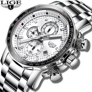 Lige мужские часы мода хронограф из нержавеющей стали кварцевые часы мужские повседневные водонепроницаемые спортивные часы мужской Relogio Masculino 210527