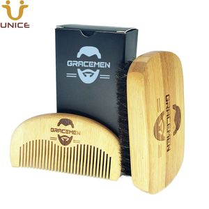 Set di spazzola e pettine per capelli Barba Baffi MOQ 100 Imposta OEM Personalizza LOGO Kit per la cura del viso in bambù ecologico con scatola personalizzata Cura della barba dell'uomo