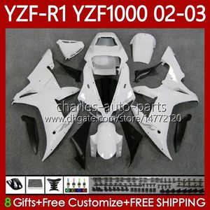 Motorradkarosserie für Yamaha YZF-R1 YZF-1000 YZF R 1 1000 CC 00–03 Karosserie 90No.19 YZF R1 1000CC YZFR1 02 03 00 01 YZF1000 2002 2003 2000 2001 OEM glänzend weißes Verkleidungsset