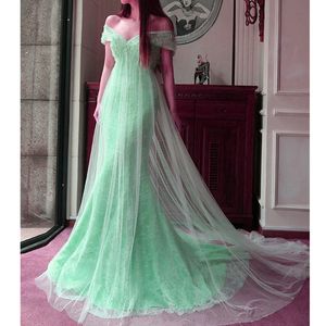 Shoulder Glamorous Off Sleeveless 2022 Real Images Evening Dress Long Lace Appliques Mermaid Overskirts Prom Gown