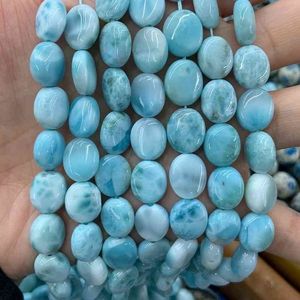 Natural Larimar Stone 15 '' Blue Oval DIY Lossa För Smycken Gör Kvinnor Män Pärlor Armband Halsband Örhängen Present