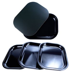 Black Rolling Tray magnet cover Set bag Storage DIY Metal Iron Plate Trays 18x14cm with Magnetic Lids Kit