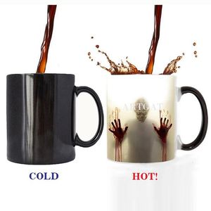 Canecas caem seis desenhos cor zumbi mudando caneca de café caneca Calor sensível chá xícara de chá com mãos sangrentas