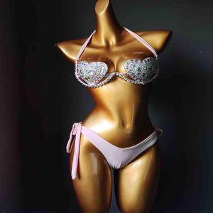 Kvinnors badkläder 2022 Semester Sexig kvinnor Bikini Set Diamond Bling Stones Baddräkt Rhinestone Beachwear Biquini