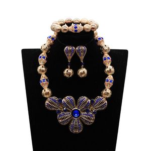 Kolczyki Naszyjnik Niesamowity królewski niebieski kryształowy kryształ kryształ afrykański zbiór biżuterii Zestaw miedzi Big Chunky oświadczenie We268