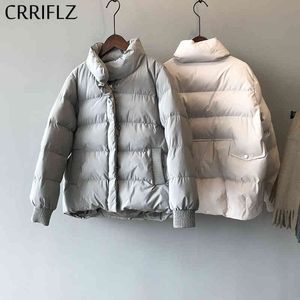 Casual Krótki Stojak Kołnierz Parka Oversize Coat Winter Down Kurtka Kobiety Grube Ciepłe Chic Kobiet Biurowy Lady Criflz 210520