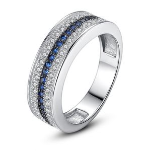 Rader Cubic Zirconia Diamond Ring Band Finger Blue CZ Engagement Bröllop Ringar för Kvinnor Mode Smycken