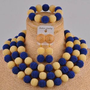 Earrings & Necklace Royal Blue And Champagne Gold Nigerian Wedding Set African Simulated Pearl Jewelry FZZ107