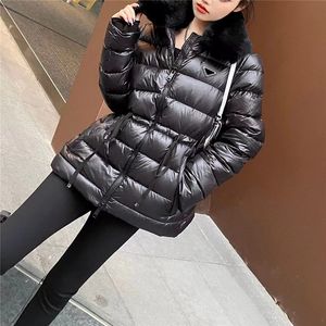 Designer Womens Winter Coat Fashion Ladies Jackets with Fur Collar Warm Coats Elastic Waist Woman Clothes Outwears Brand Jacket Nice